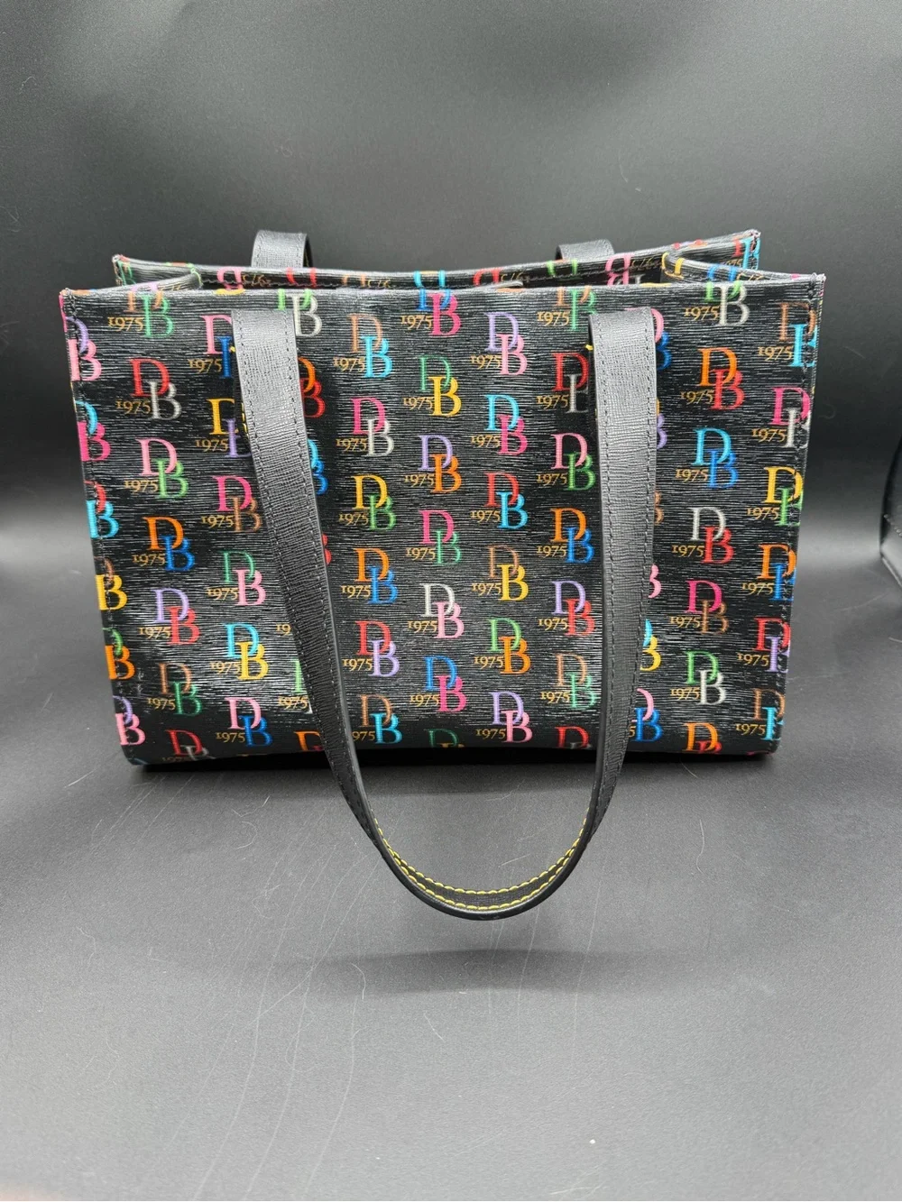 Dooney & Bourke 1975 Multicolor Logo Tote Bag — Red Interior - Picture 4 of 9